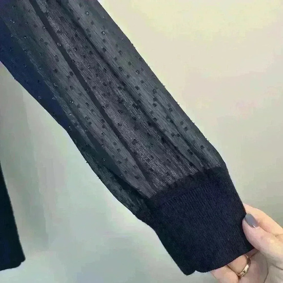 Loft Women’s Dark Blue Dressy Sweater With Sheer Detailed Sleeves Size 20/22 - Picture 4 of 13